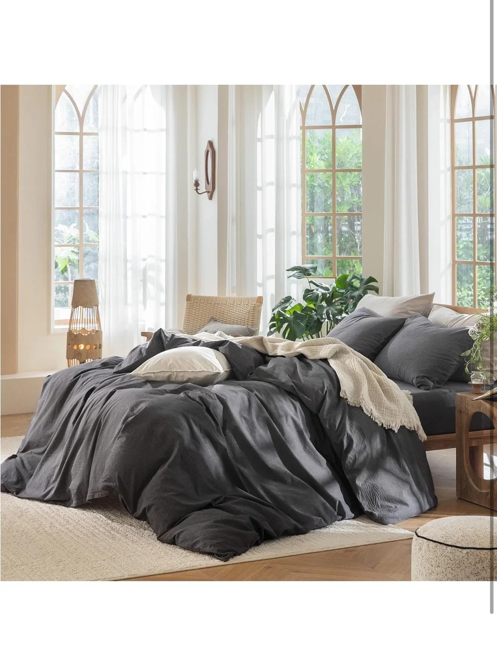 NEW MooMee Duvet Cover Set 100% Washed Cotton Linen Like Oversized Queen